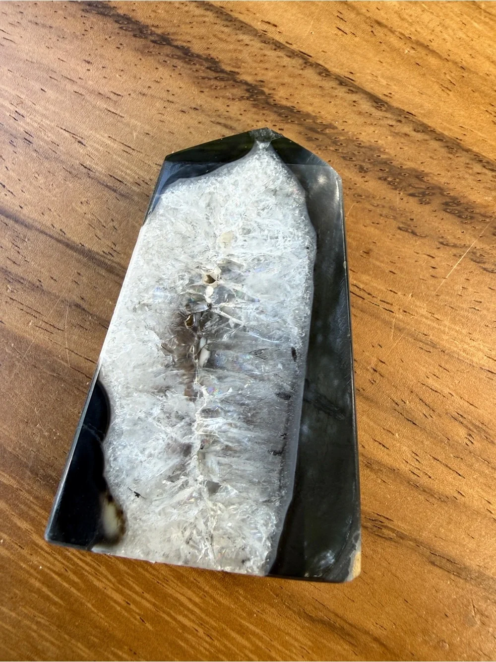 Natural White and Black Agate Slice Home Accent